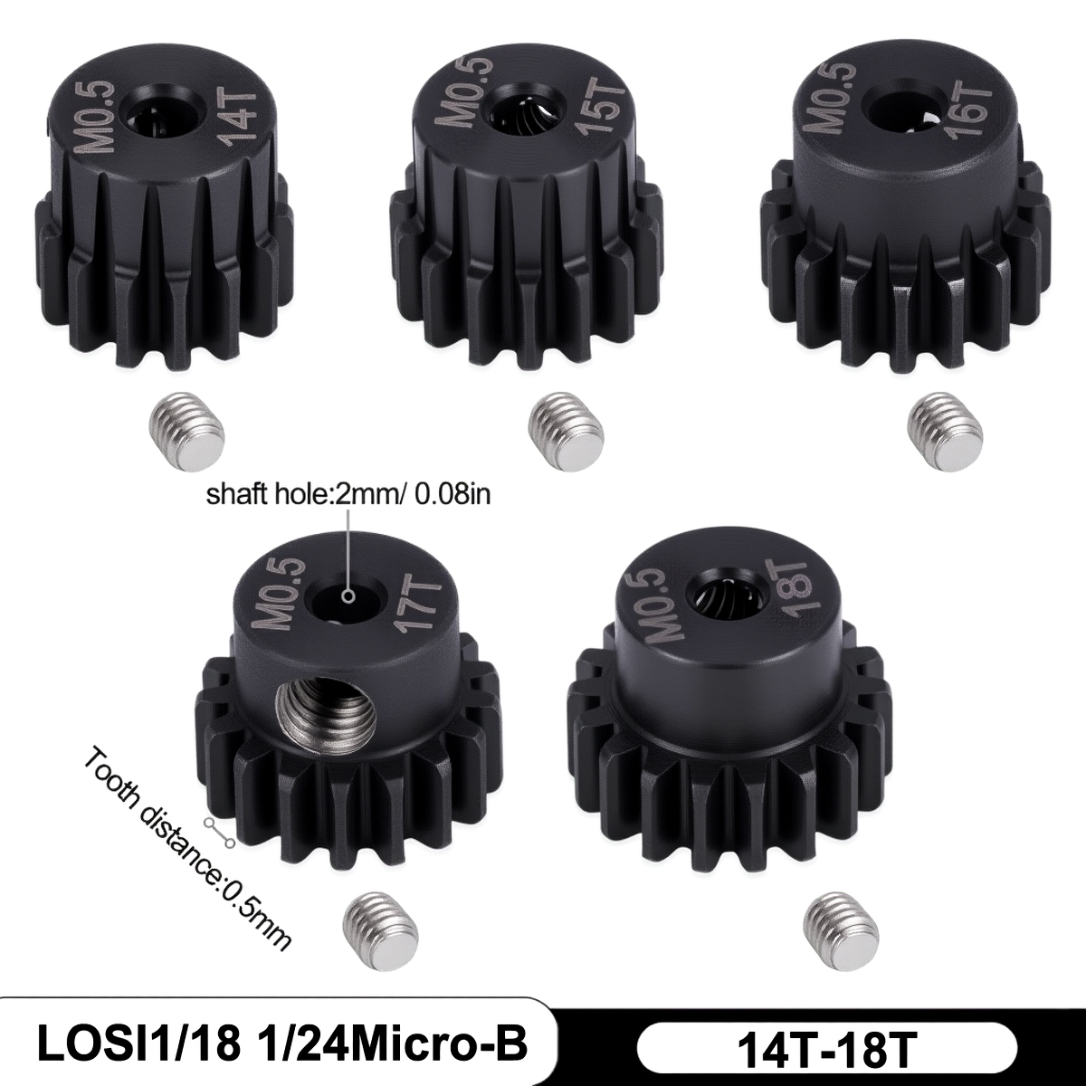 Rc Hobby Shops - M0.5 2mm Shaft 14T-18T Metal Pinion